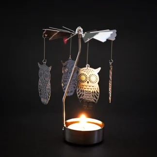Spinning Candle Holder Good Luck Owl