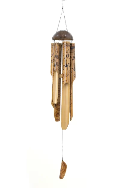 Wood Burn Lizard Bamboo Wind Chime Bali