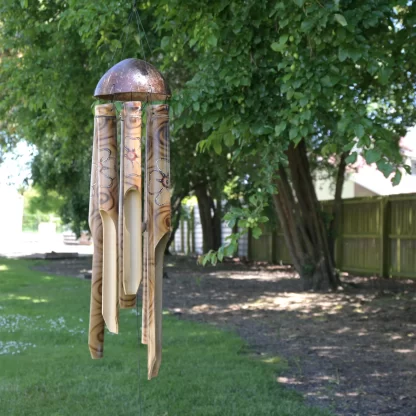 Wood Burn Flower Bamboo Wind Chime Bali