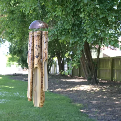 Wood Burn Lizard Bamboo Wind Chime Bali