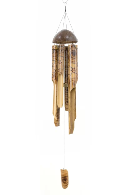 Wood Burn Flower Bamboo Wind Chime Bali