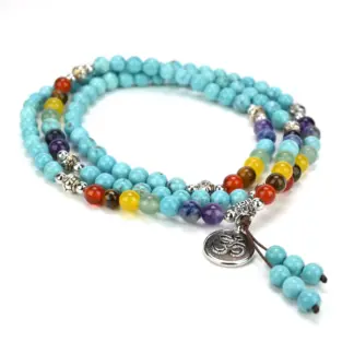 Turquoise (Howlite) Chakra Aum Mala Necklace