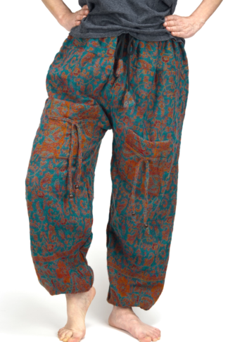 Afghan Winter Aladdin Pants Blue Orange