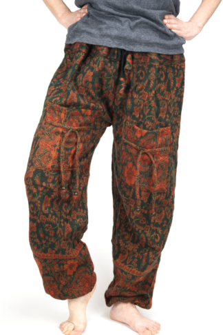 Afghan Winter Aladdin Pants Green Orange
