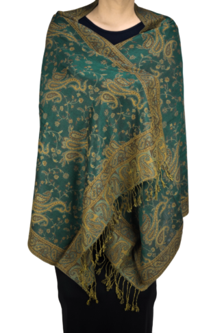 Cashmere Feel Paisley Shawl Forest Green