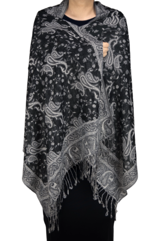 Cashmere Feel Paisley Shawl Black and White