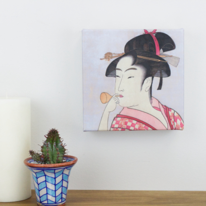 6” Art Canvas- Young Lady Blowing on a Poppin by Kitagawa Utamaro