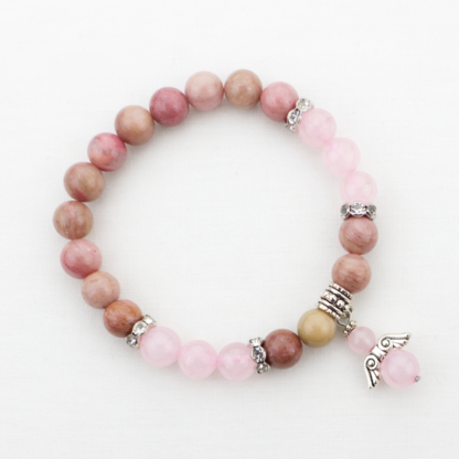 Rhodochrosite and Rose Quartz gemstone bracelet