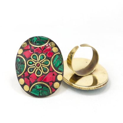 Flower and Circles Mosaic Free Size Ring