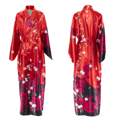 Long Botan Flower Kimono Robe Red