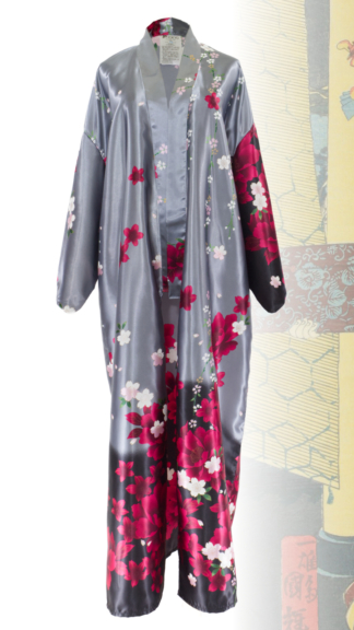 Kimono Robe - Peony, Cherry blossom, Weeping cherry tree - Silver