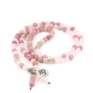 Rhodochrosite and Rose Quartz Mala Necklace