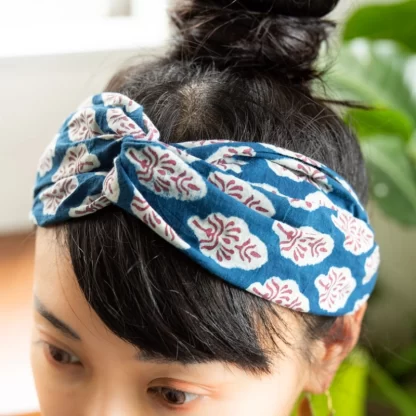 Woodblock Print Cotton Cross Hair Band