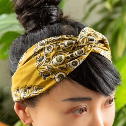 Woodblock Print Cotton Cross Hair Band