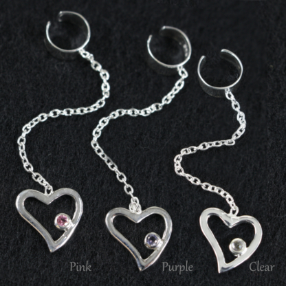 Gem Heart Chain Silver Ear Cuff