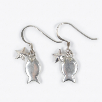 Fish and Starfish Silver Earrings