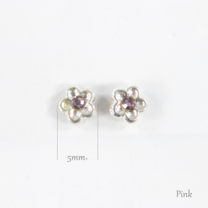 Gem Flower Silver Earrings - Pink
