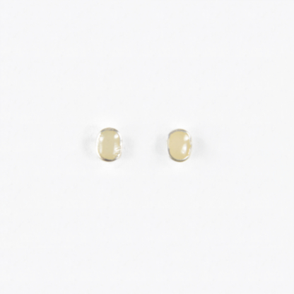 Milky White Gem Oval Silver Earrings