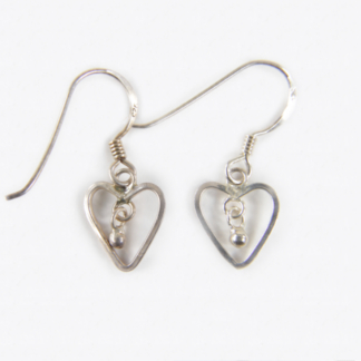Heart with Swaying Beads Silver Earrings