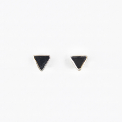 Black Onyx Triangle Silver Earrings