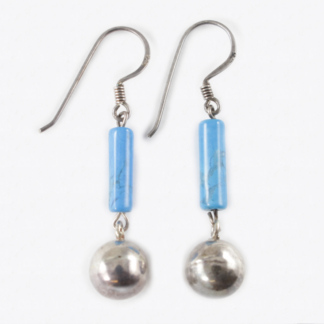 Turquoise tube and silver ball earrings