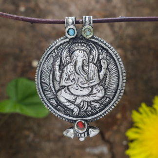 Halo Ganesha Silver Pendant Head