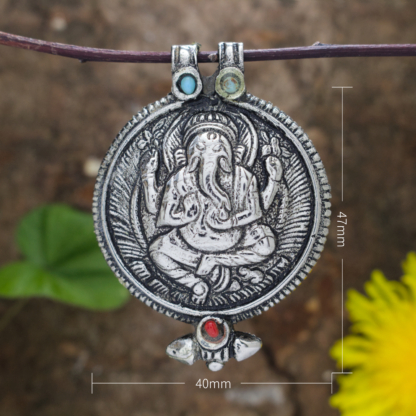 Halo Ganesha Silver Pendant Head