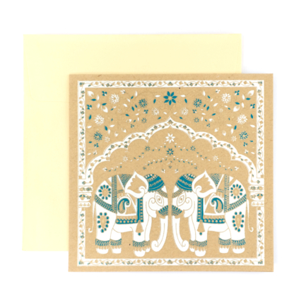 Greeting Card Flower Elephant (Blue-green)