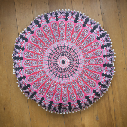 Round Mandala Floor Cushion with Pom Pom
