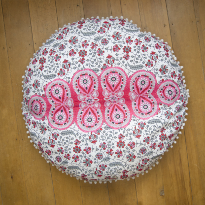 Round Mandala Floor Cushion with Pom Pom