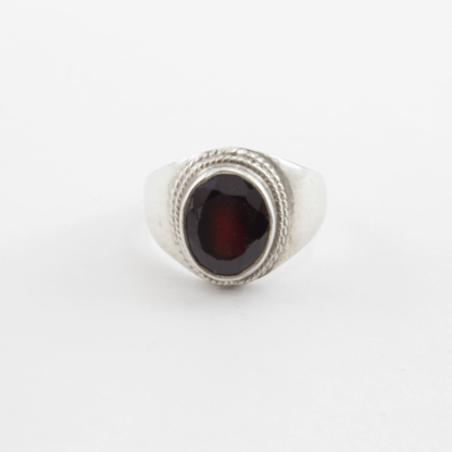 Garnet Plain Silver Ring