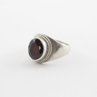 Garnet Plain Silver Ring