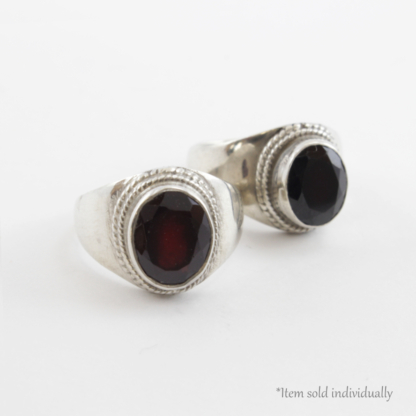Garnet Plain Silver Ring